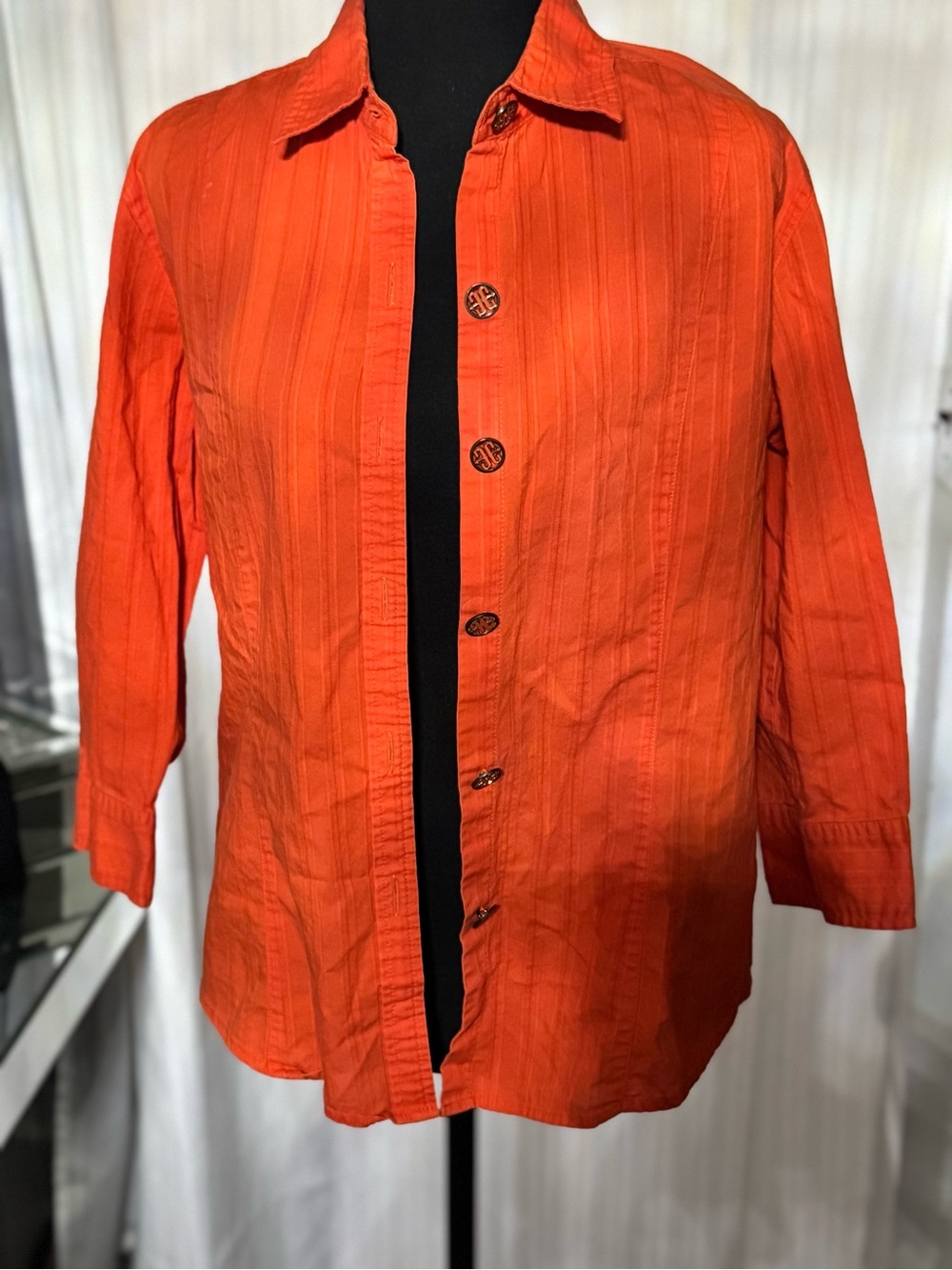 Chico's Bright Orange Button-Front Shirt Jacket